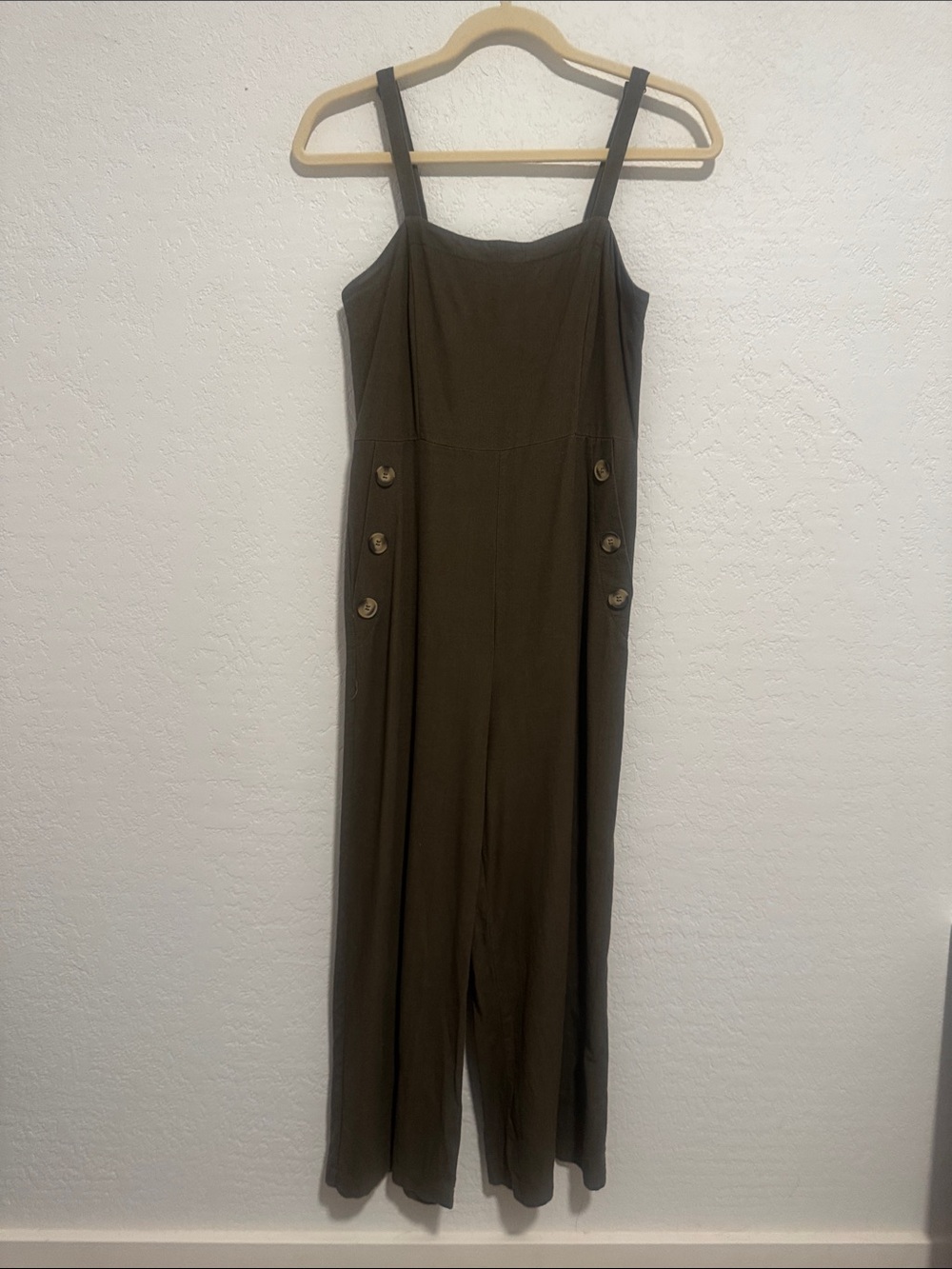 Women's Olive Jumpsuit with Button Detail